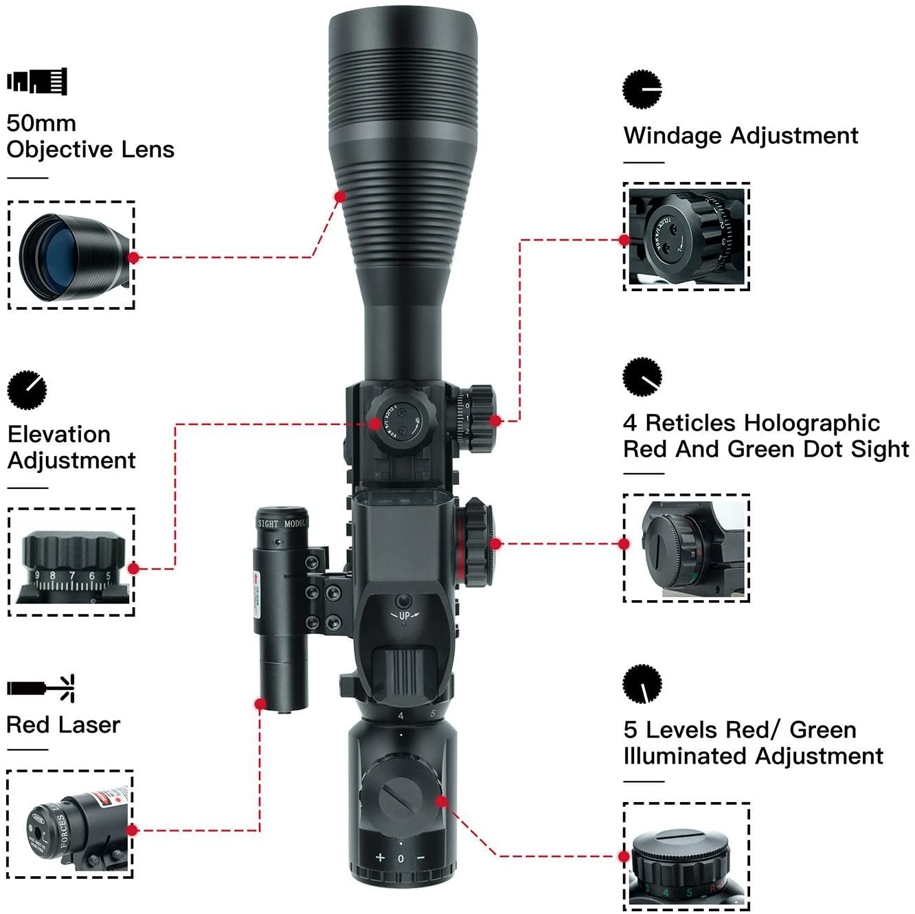 Red Rtr Reticle RT2 4-12x50 Rangefinder Scope | 4 Reticle RTR Reflex & Red Laser – ReadyTac